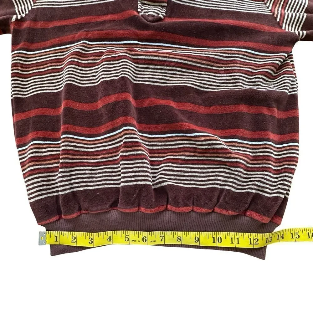 JANTZEN 1960’s Classic Striped Velour Sweater in Brown Rust Tones Size Large
